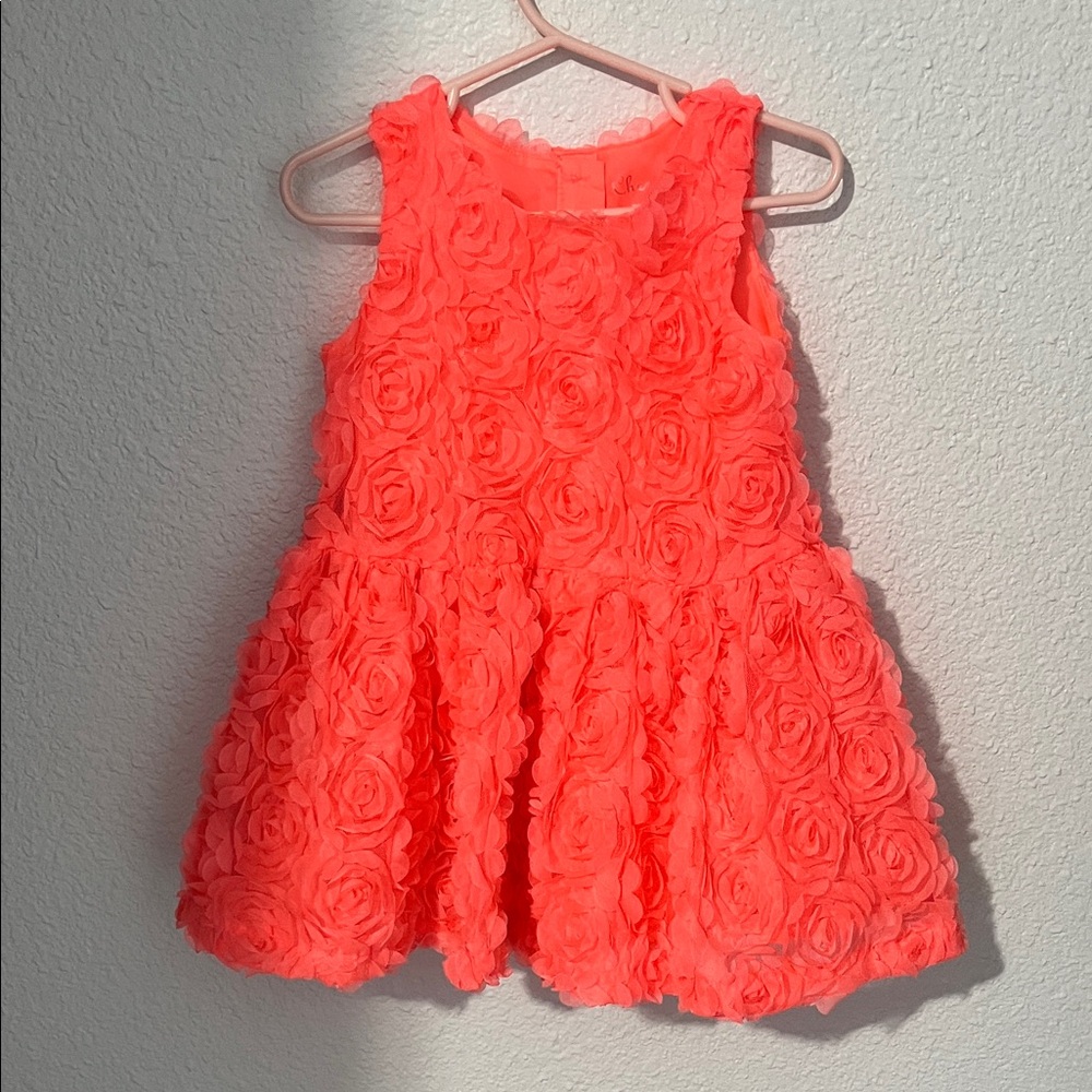 Floral Coral Kids Rosette Dress 2T 24mo girls holiday formal dress pink